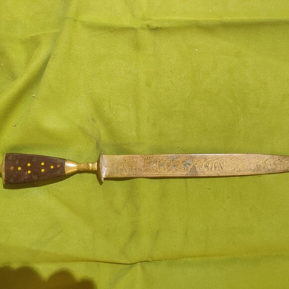VINTAGE INDO-PERSIAN MIDDLE EAST TURKISH ENGRAVED FIGHTING KNIFE DAGGER KINDJAL - Picture 2 of 9